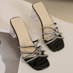 Dame elegant Pantolette med funklende stras accentuer og transparent hælhøjde Stilla