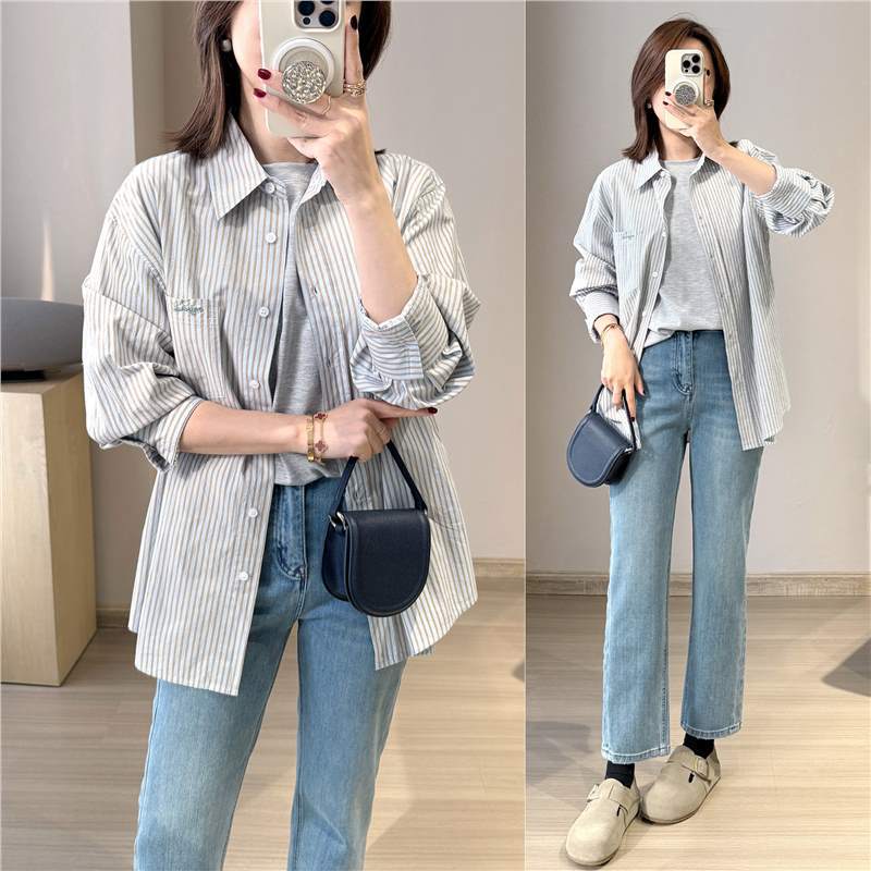 Dame Eksklusiv stribet blouse med behagelig pasform Stilla