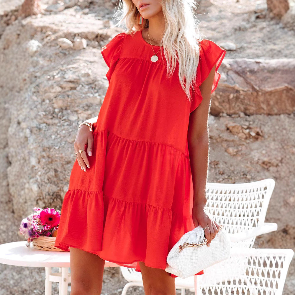 Dame afslappet sommerkjole med volumniøse flæsedetaljer Stilla