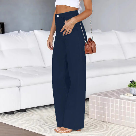 Dame afslappede højtaljede jeans med vidde ben og dekorativ knapåbning Stilla