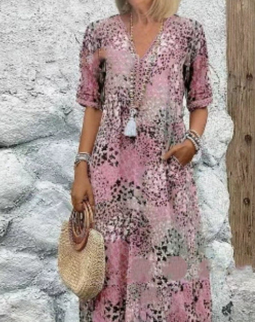 Dame afslappet minikjole med bred pasform og V-udskæring Stilla