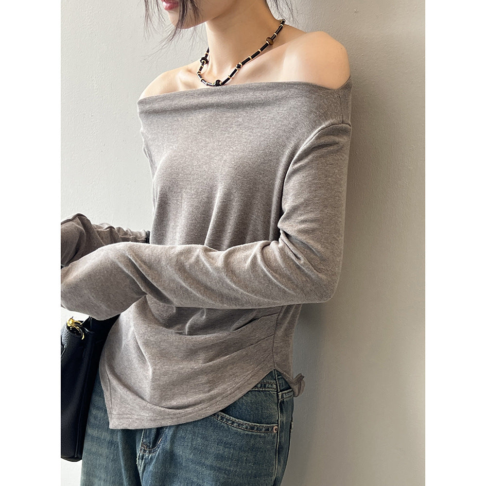 Dame afslappet langærmet skjorte med asymmetrisk snit og raffineret draperingsdesign Stilla