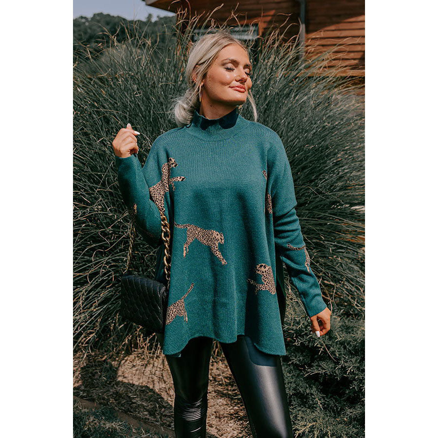Dame leger pullover med leopardmønster og høj krave Stiila