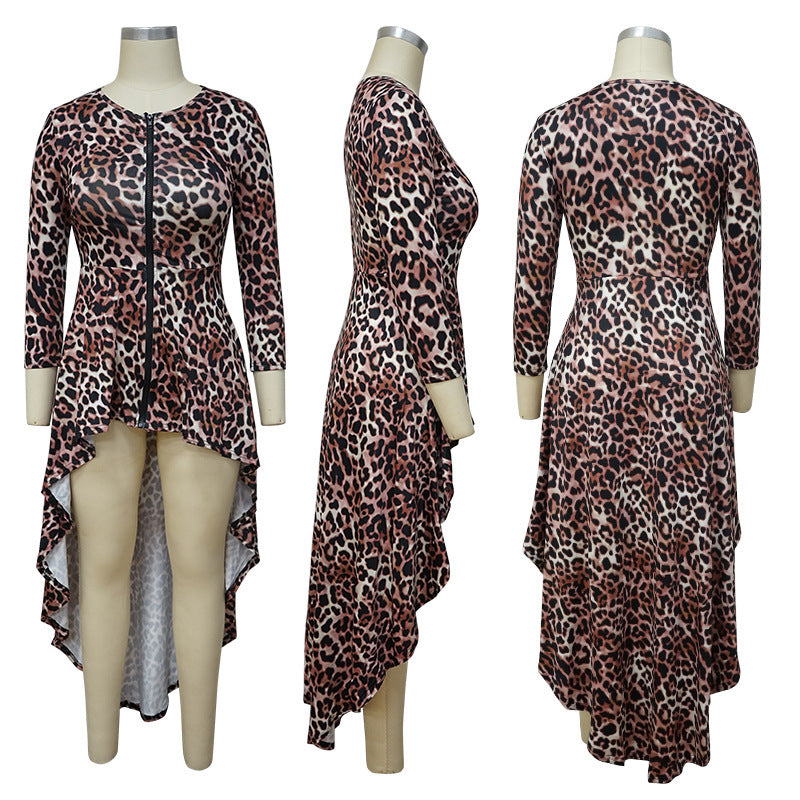 Dame afslappet bluse med asymmetrisk snit og dyremønster Stilla