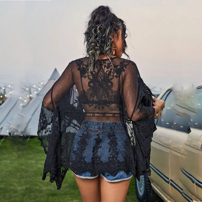 Dame Elegant Floral Spids Strandovertræk Stilla