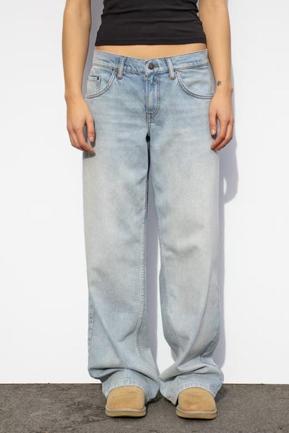 Dame brede High-Waist Jeans med afslappet snit og unikke vaskninger Stilla