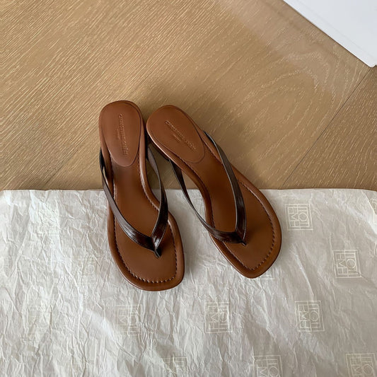 Dame Elegant Blokhæl Flip-Flops Stilla