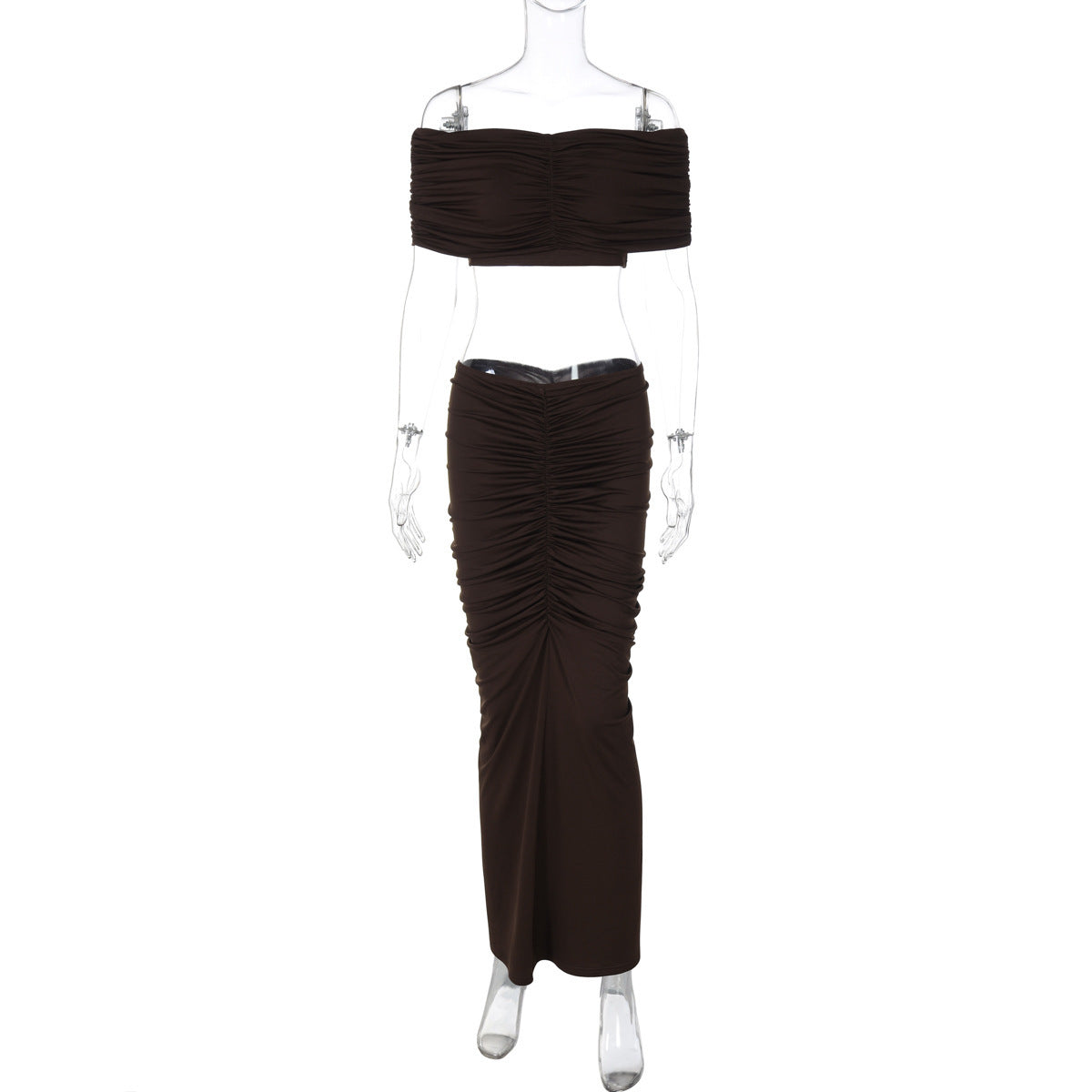 Dame Elegant Cropped-Top med Flydende Maxi-Nederdel og Raffinerede Ryshedetaljer Stilla