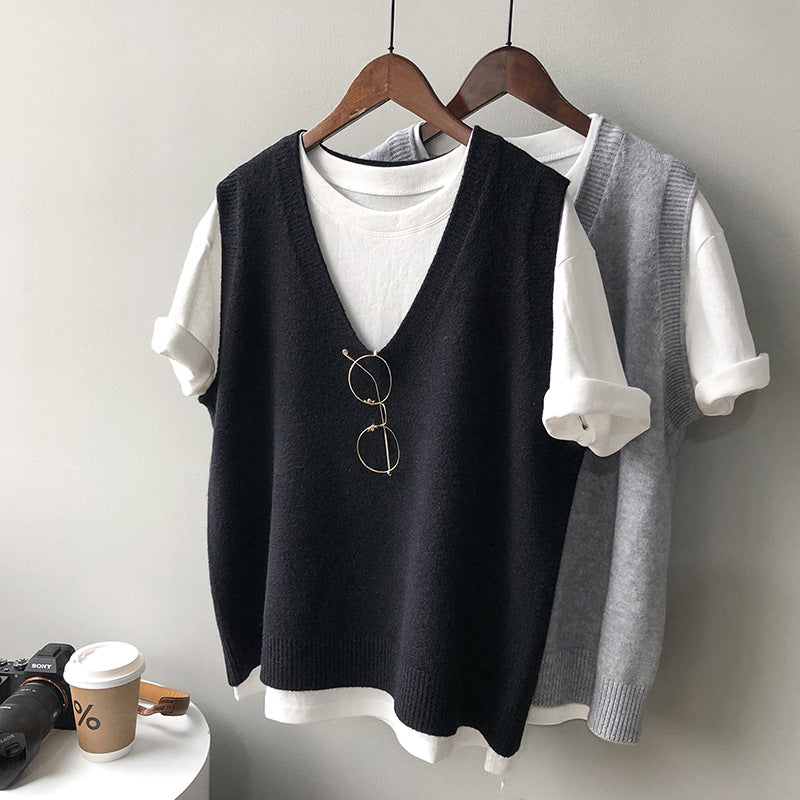 Dame ærmeløs V-Pullover i blødeste cashmere-blanding med elegant snit Stilla