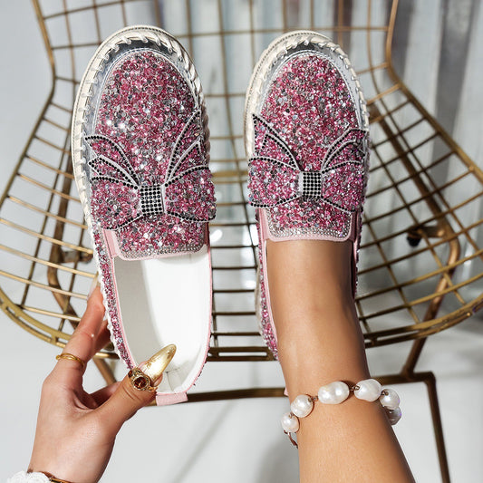 Dame Glamourøse Sneakers med funklende rhinsten og dekorativt sløjfedetalje Stilla