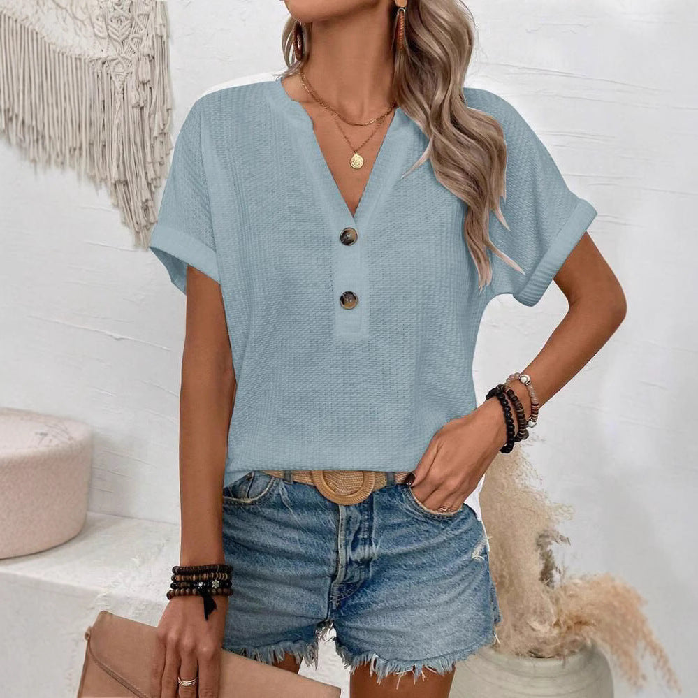 Dame afslappet kortærmet skjorte med knapdetalje og afslappet pasform Stilla