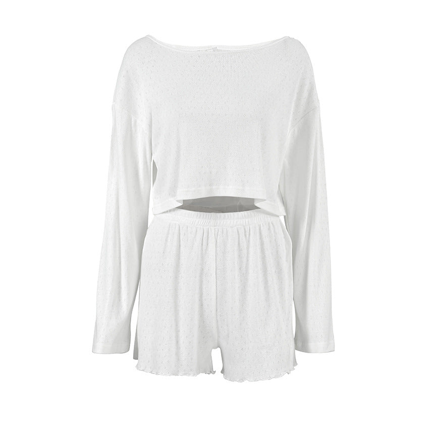 Dame afslappet kortærmet og shorts sæt lavet af åndbart materiale med elastisk linning Stilla