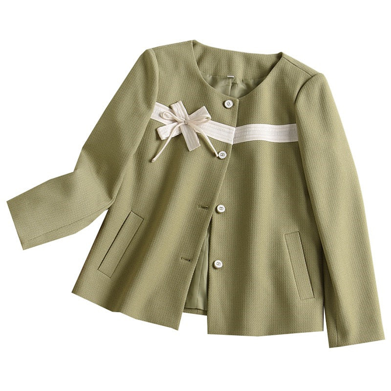 Dame Elegant Blazerjakke med trendy talje bælte og diskret sløjfeapplikation Stilla