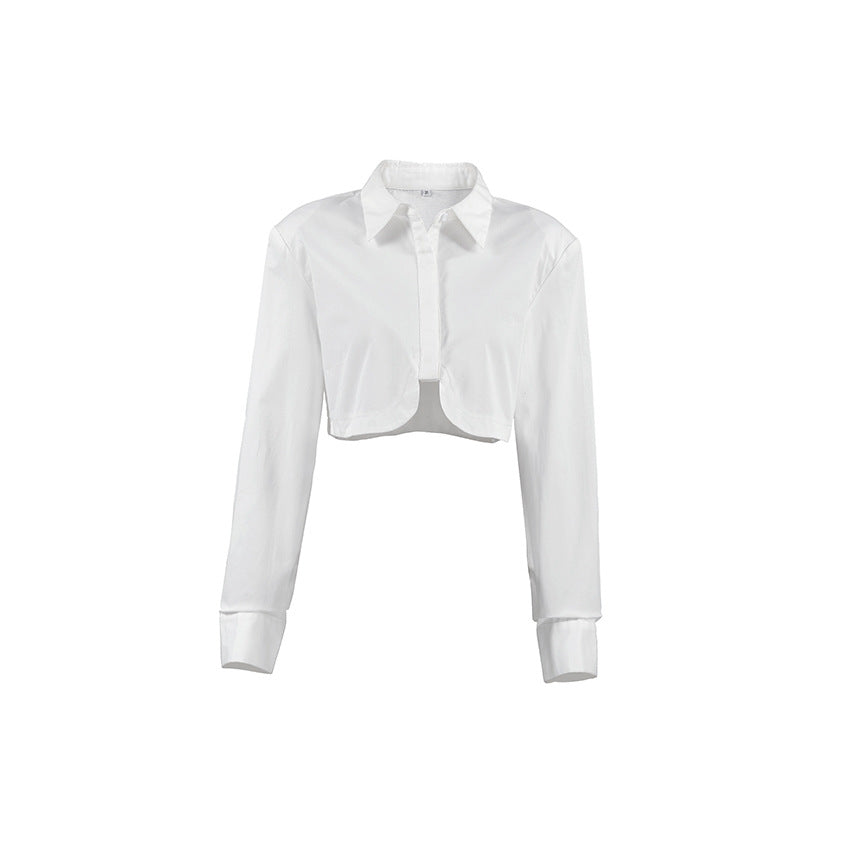 Dame cropped bluse med voluminøse ærmer og moderne krave Stilla