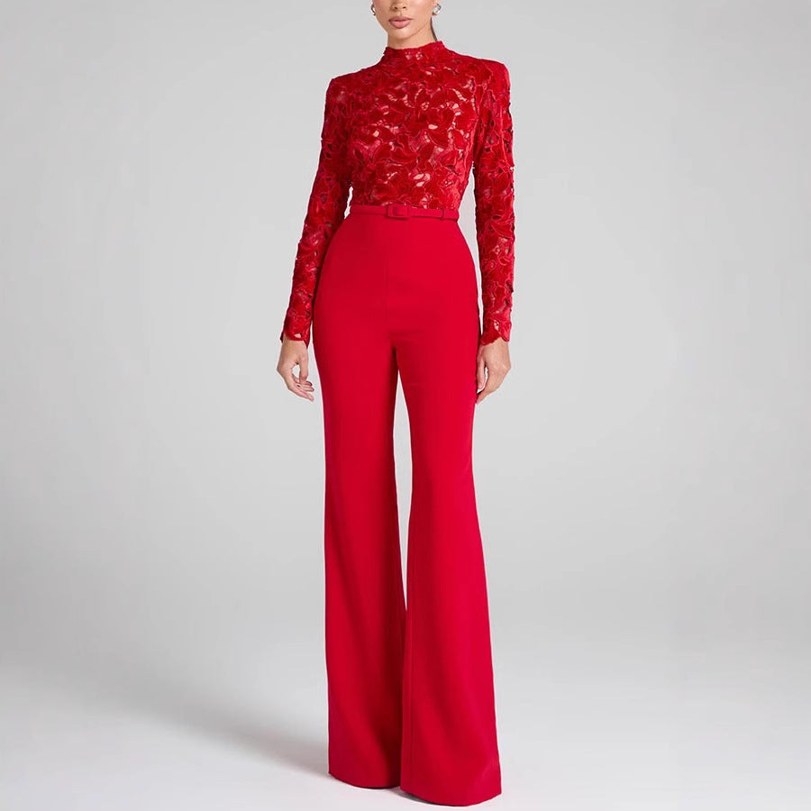 Dame Elegant Jumpsuit med floral spidstop og vide ben Stiila