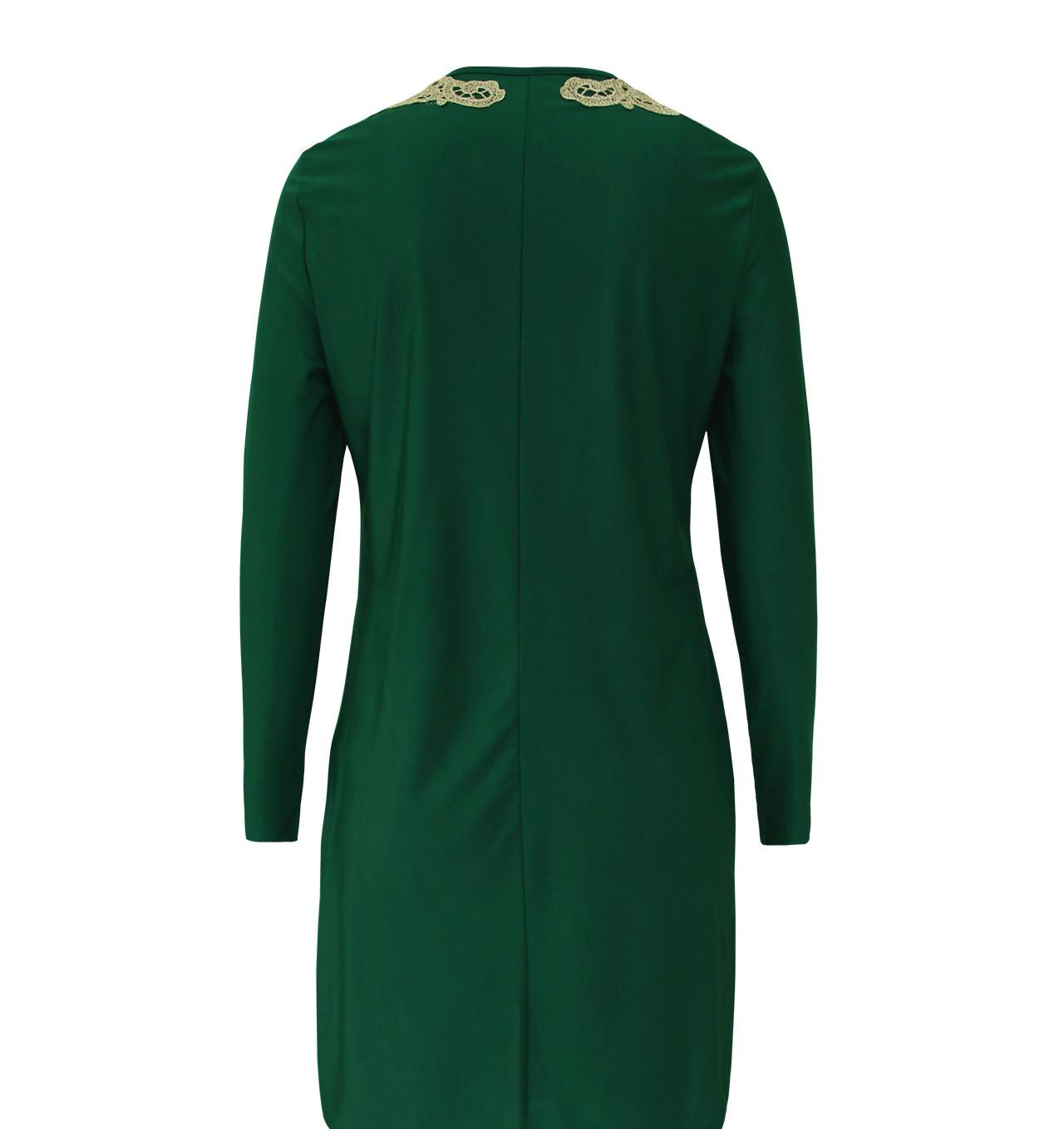 Dame Elegant Langærmet Kjolesæt med detalje-kærkommen Broderimønster Stilla
