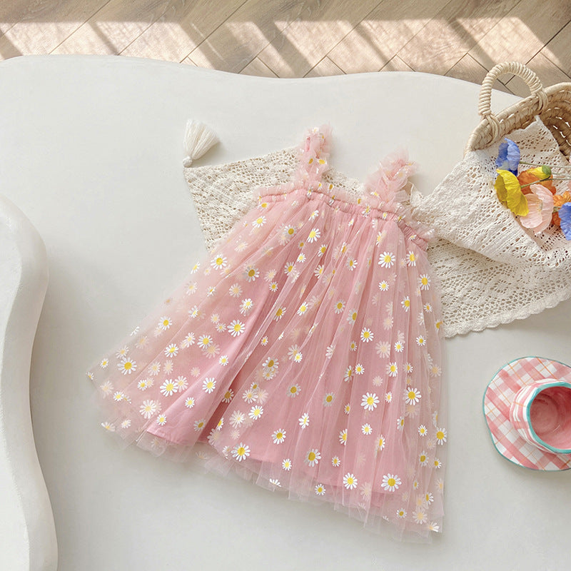 Pige Floral Broderet Tulle Sommerkjole Stilla