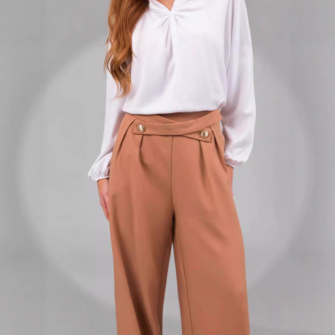 Dame elegant brede bukser med høj talje og sidelukninger Stilla