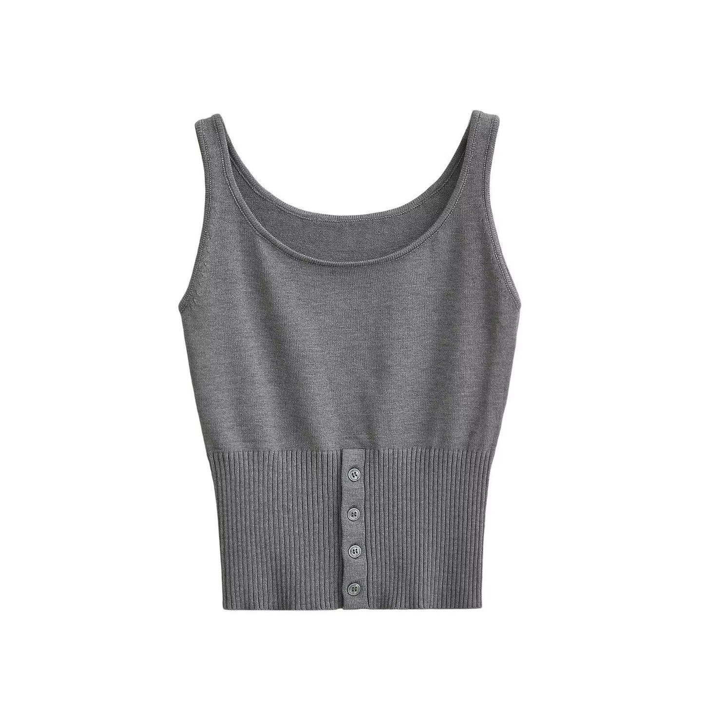 Dame cropped tanktop med elegant ribdesign og praktiske knapdetaljer Stilla