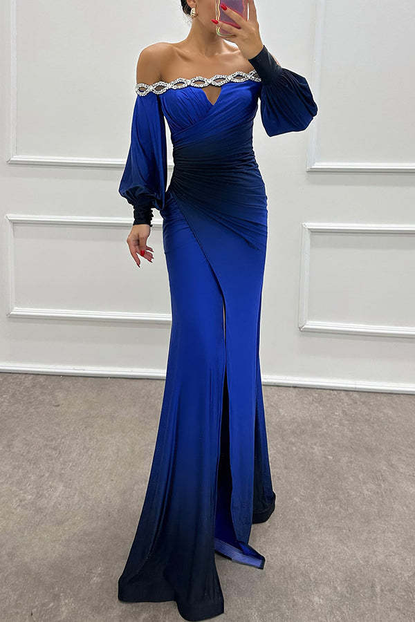 Dame elegant aftenkjole med glitrende taljeudskæring og flydende skirt Stilla