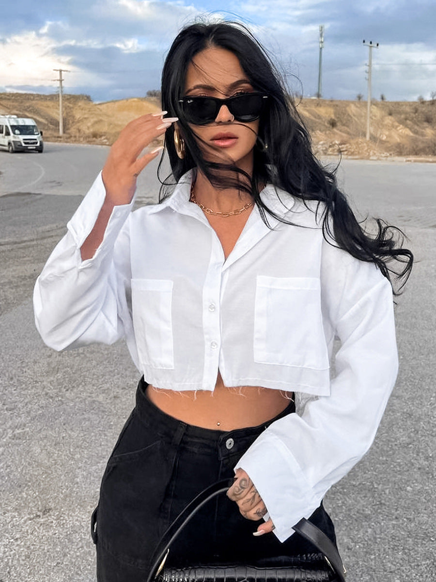 Dame Cropped Skjorte med stilfulde lommer og elegant snit Stilla