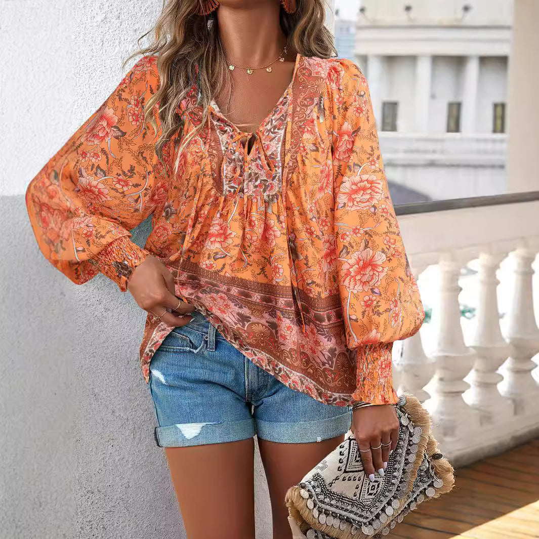 Dame elegant bluse med florale applikationer og afslappet snit Stilla