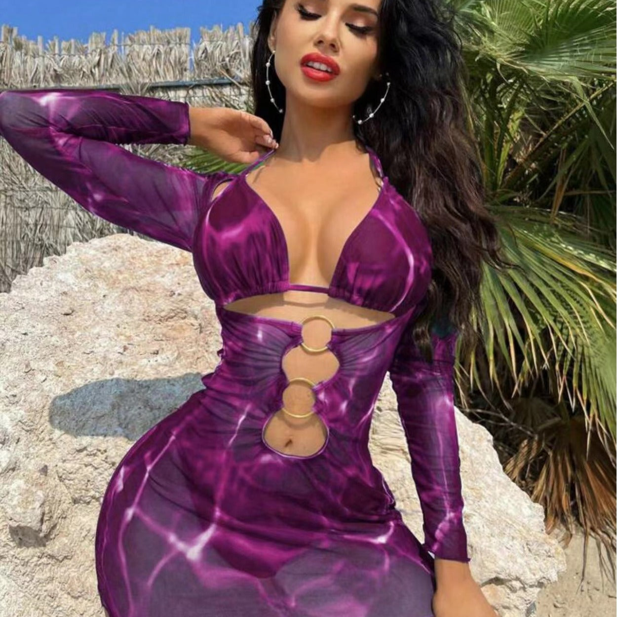 Dame Cut-Out Langærmet Badedragt Kjole Stilla