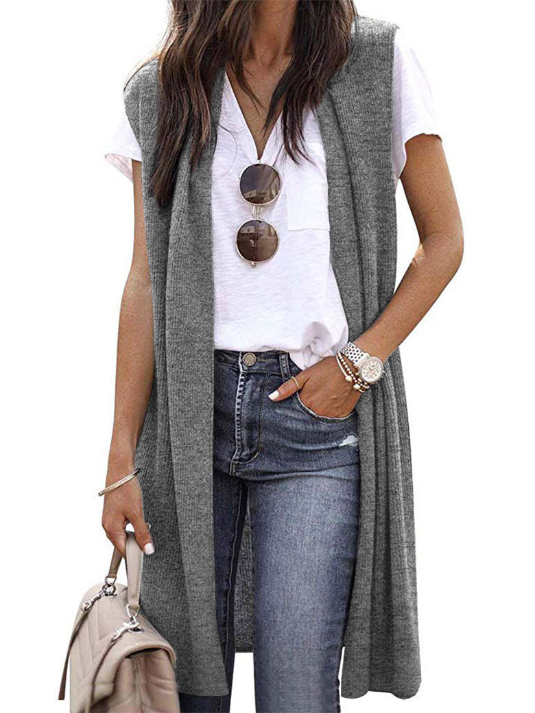 Dame strik vest i casual oversized design med åbne fronter og kort ærmelængde Stilla