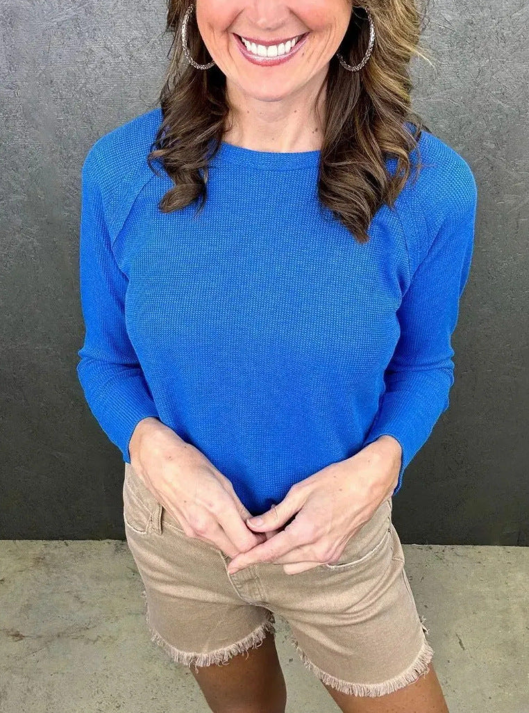 Dame afslappet langærmet skjorte med moderigtigt knude-detalje og struktur Stilla