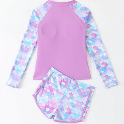 Dame UV-beskyttelse badetøj sæt med lynlås og stilfuldt havfrue-mønster Stilla