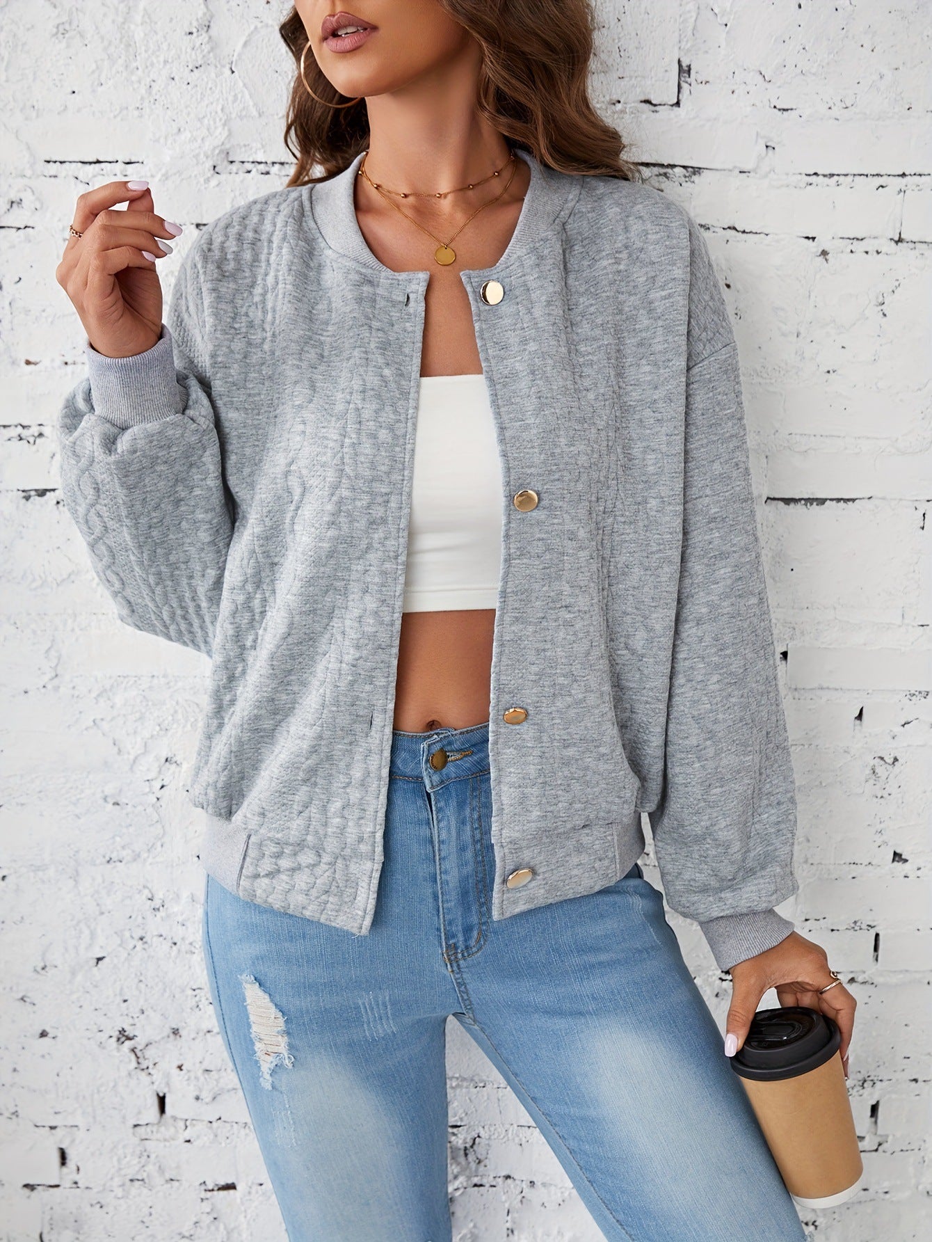 Dame afslappet og moderigtig bomberjakke med struktureret stof Stilla