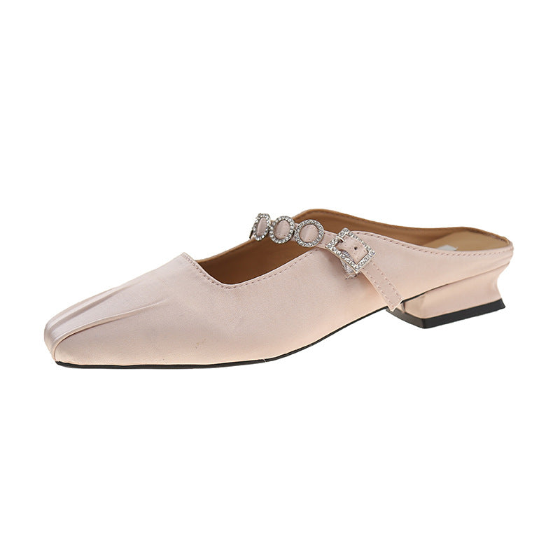 Dame Elegant Åben Tå Slide Mules med Dekorativ Spænde- og Rhinsten Detalje Stilla