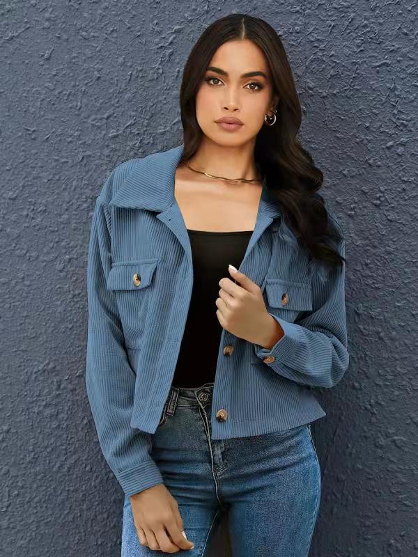 Dame elegant Cordjakke med praktiske lommer og fashionabel krave Stilla