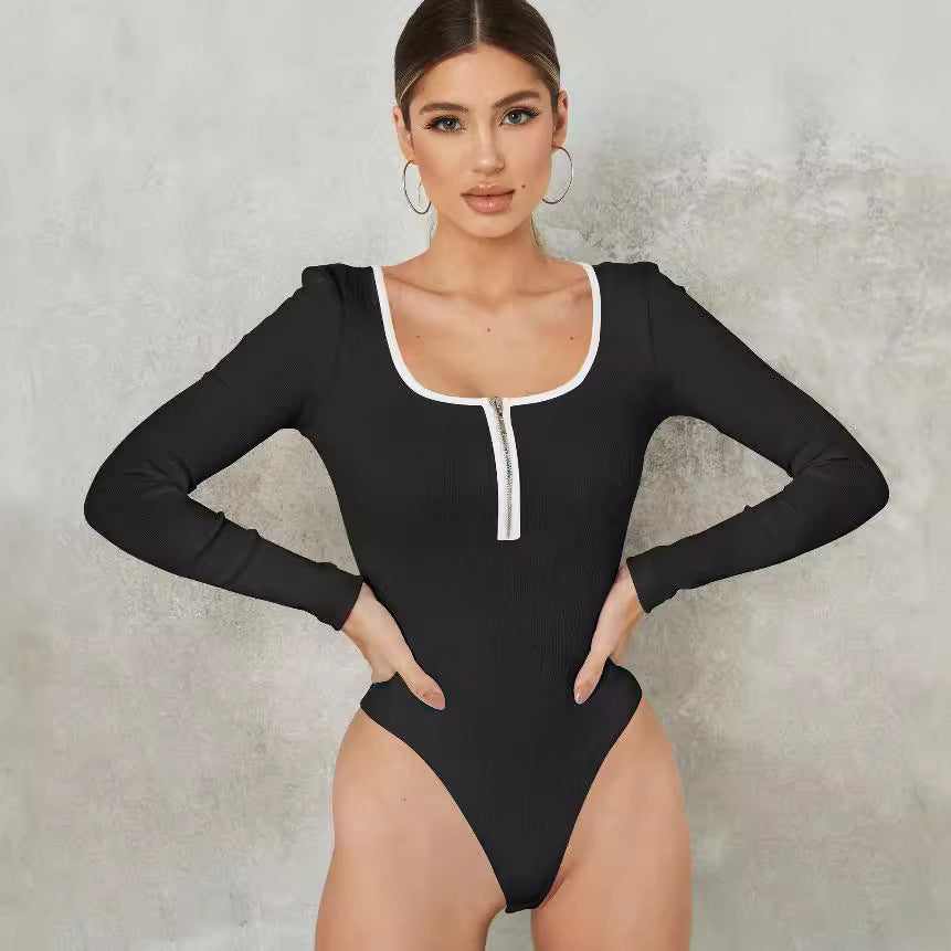 Damer Langærmet Rib-Bodysuit med Lynlåsdetaljer Stilla