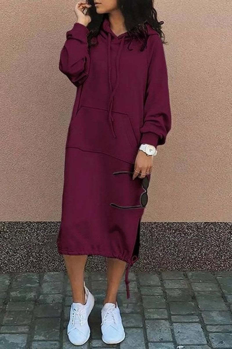 Dame Casual Hoodie Kjole med justerbar snøre-bund Stilla
