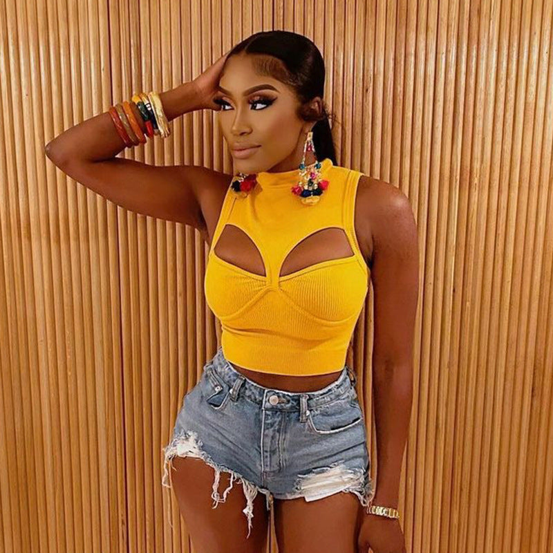 Dame Cut-Out Ribbet Skjorte Bodycon Kjole Stilla