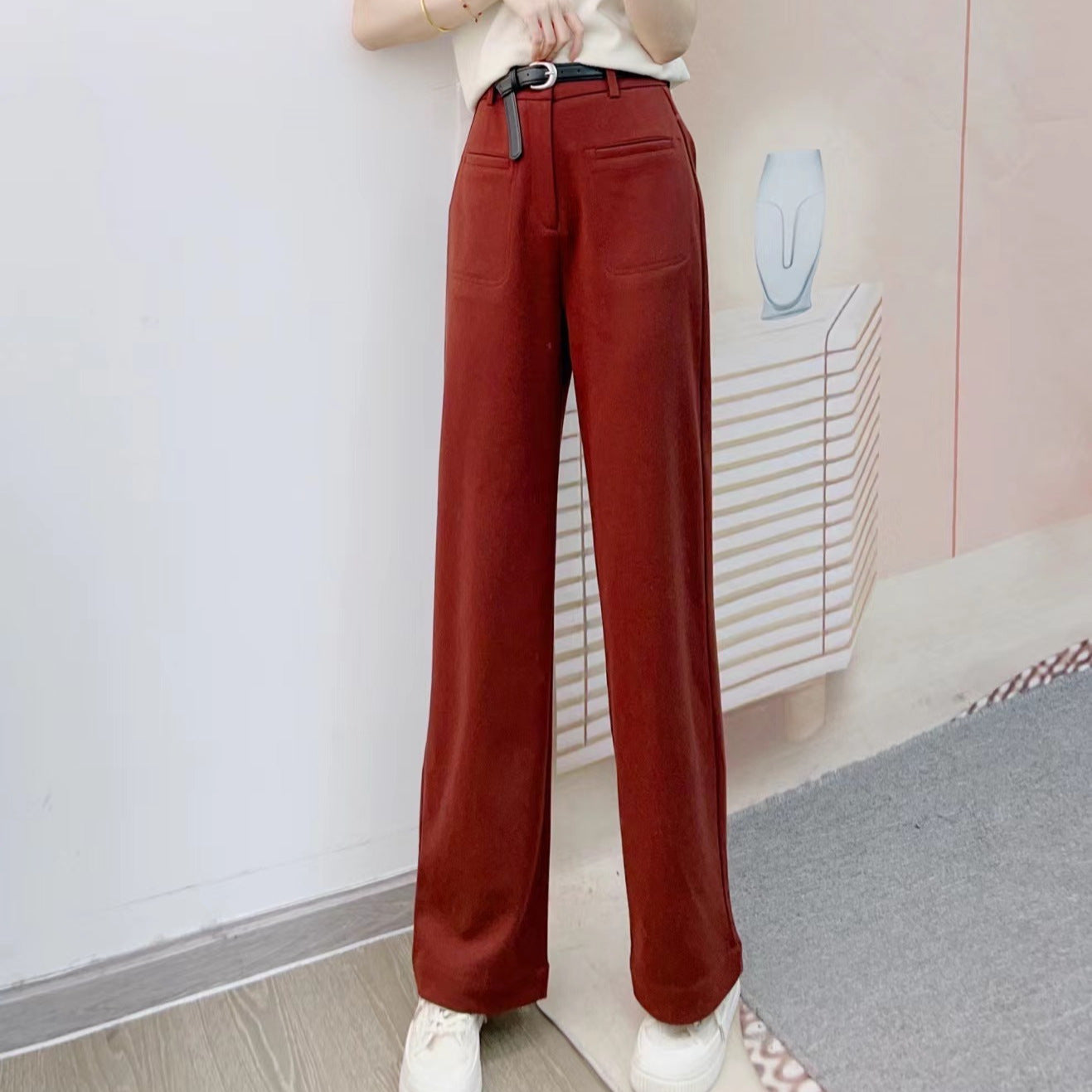 Dame Elegant Høj Talje Bukser med lige snit og praktiske lommer Stilla