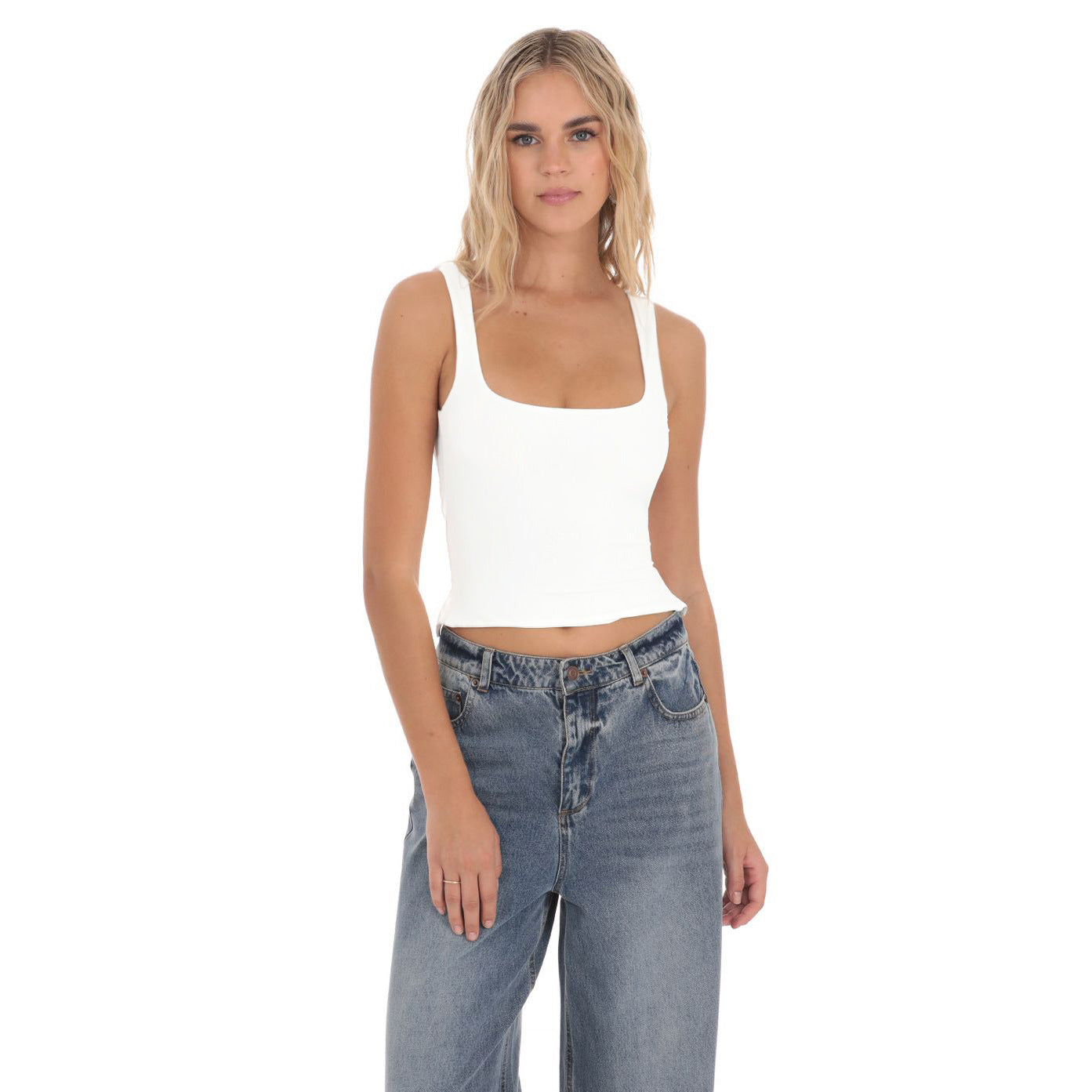 Dame Figurtilpasset Crop-Top med firkantet udskæring og brede stropper Stilla