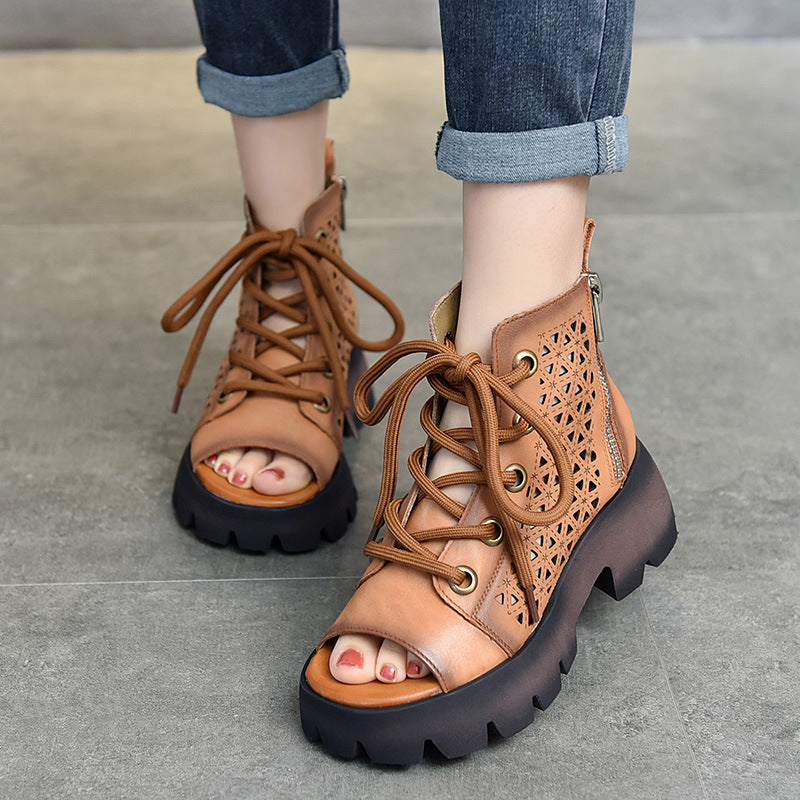 Dame Åben Snørestøvletter med dekorativ udskæring og stabil sål Stilla