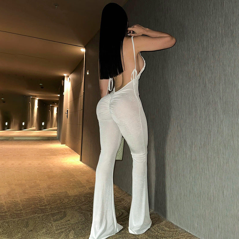 Dame elegant jumpsuit med smal ben og rynker Stilla