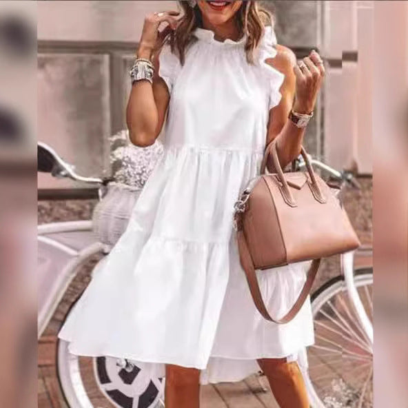 Dame A-linje kjole med flæseærmer og enkelt design Stilla