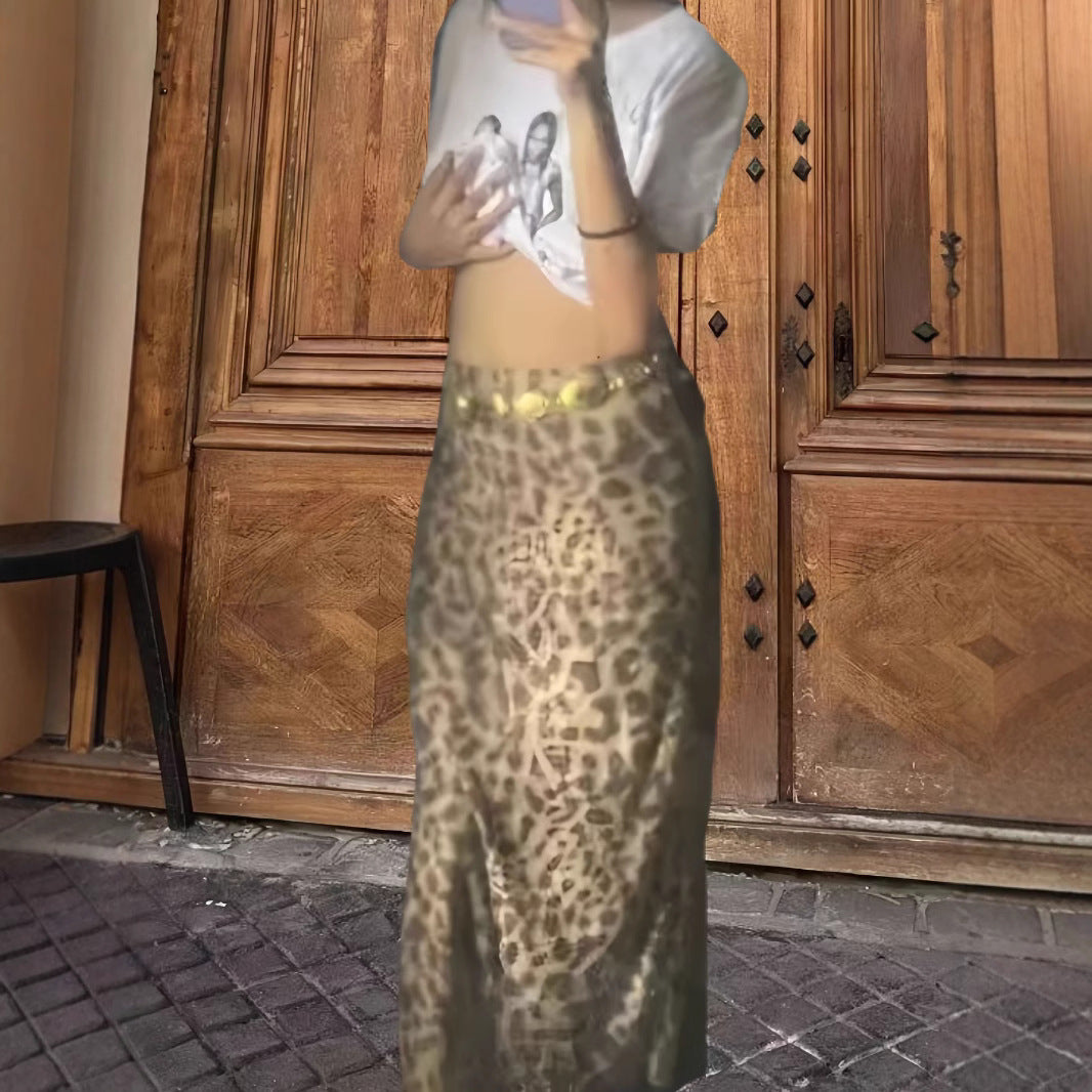 Dame A-linje Maxiskørt i moderne dyremønster med høj talje og flydende stof Stilla