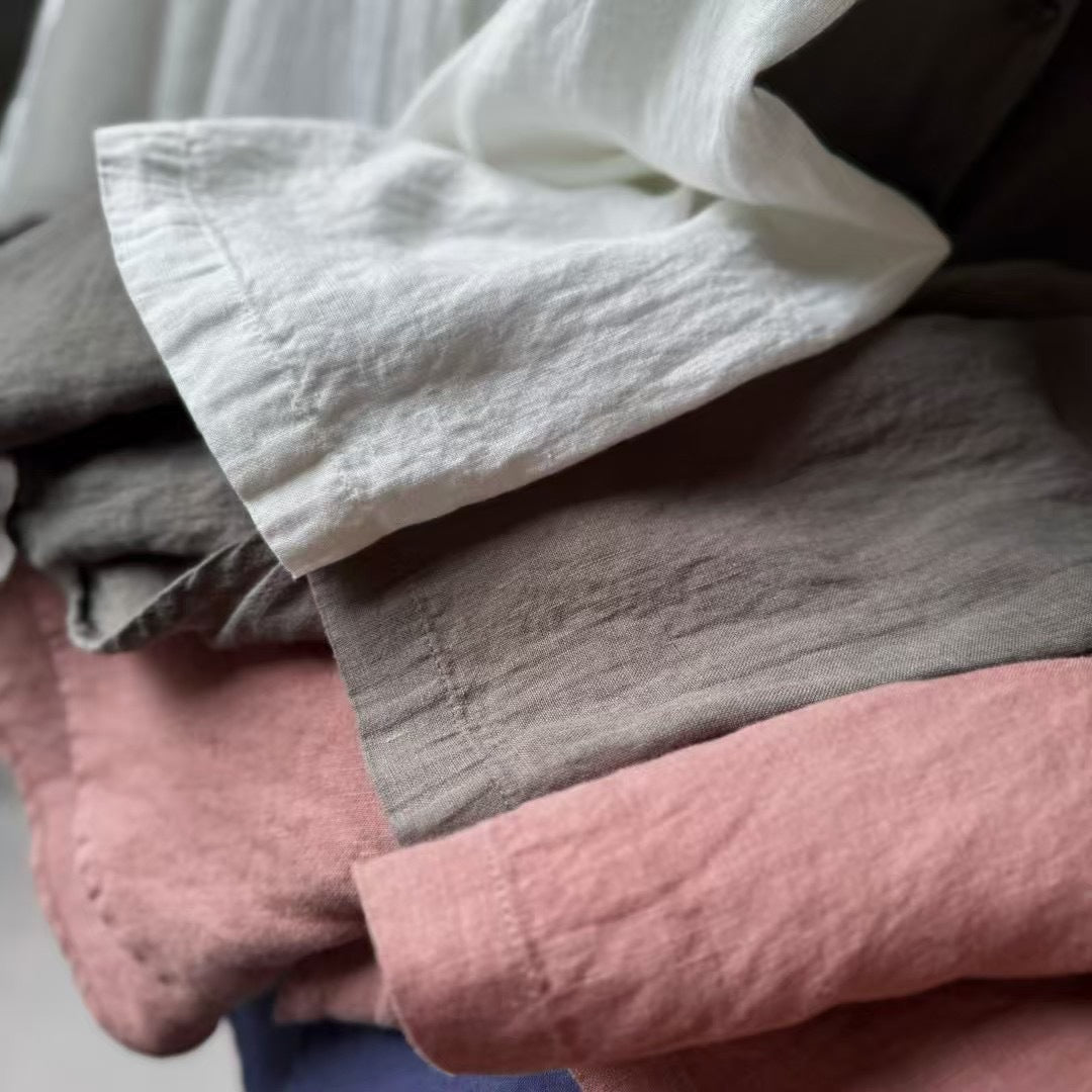 Dame Afslappet Fit Linned Knap-Up Skjorte Stilla