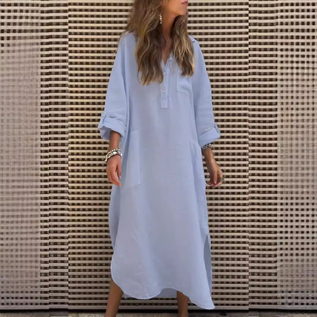 Dame afslappet linnedkjole med praktiske lommer Stilla