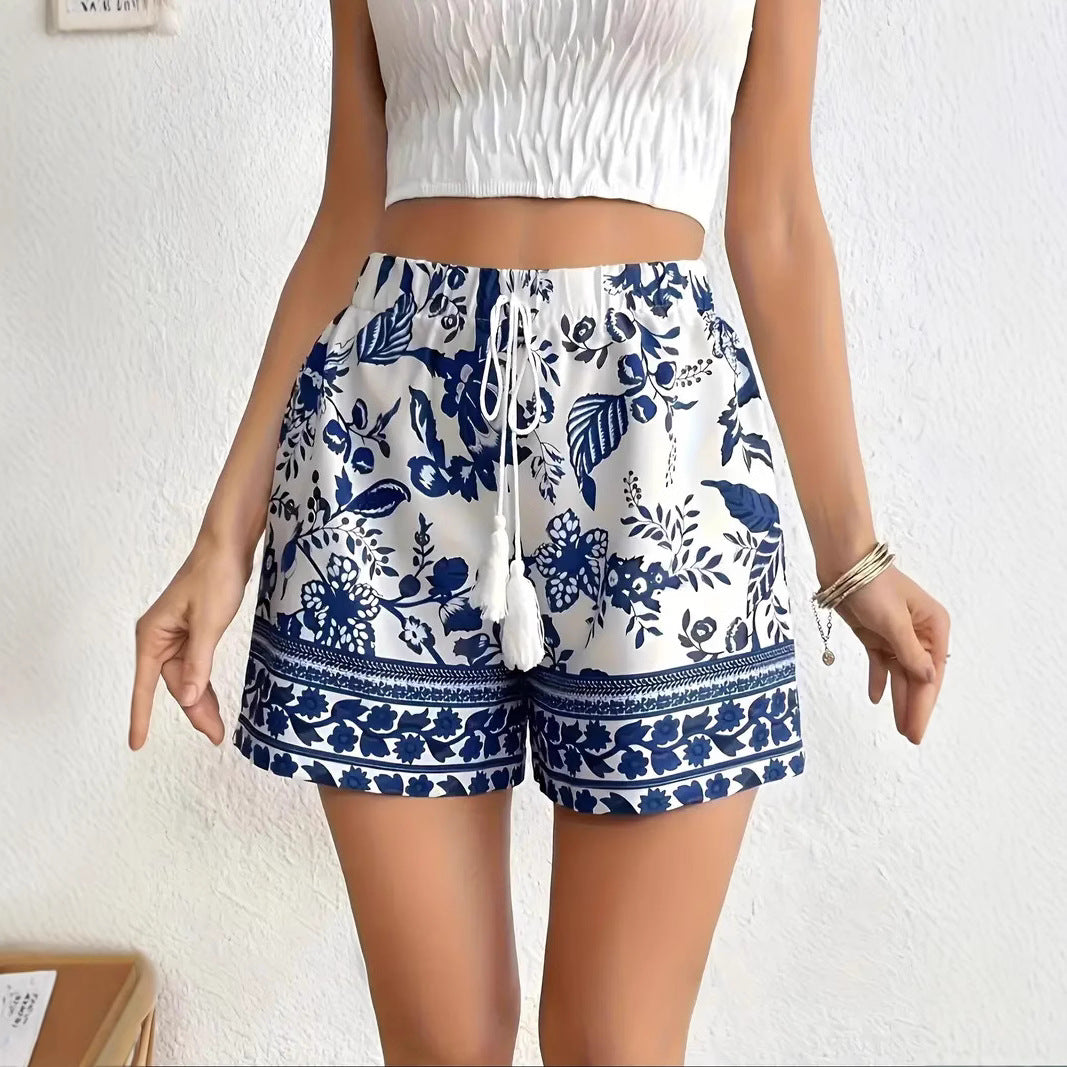 Dame afslappede blomstershorts med elastisk bånd og sidelommer Stilla
