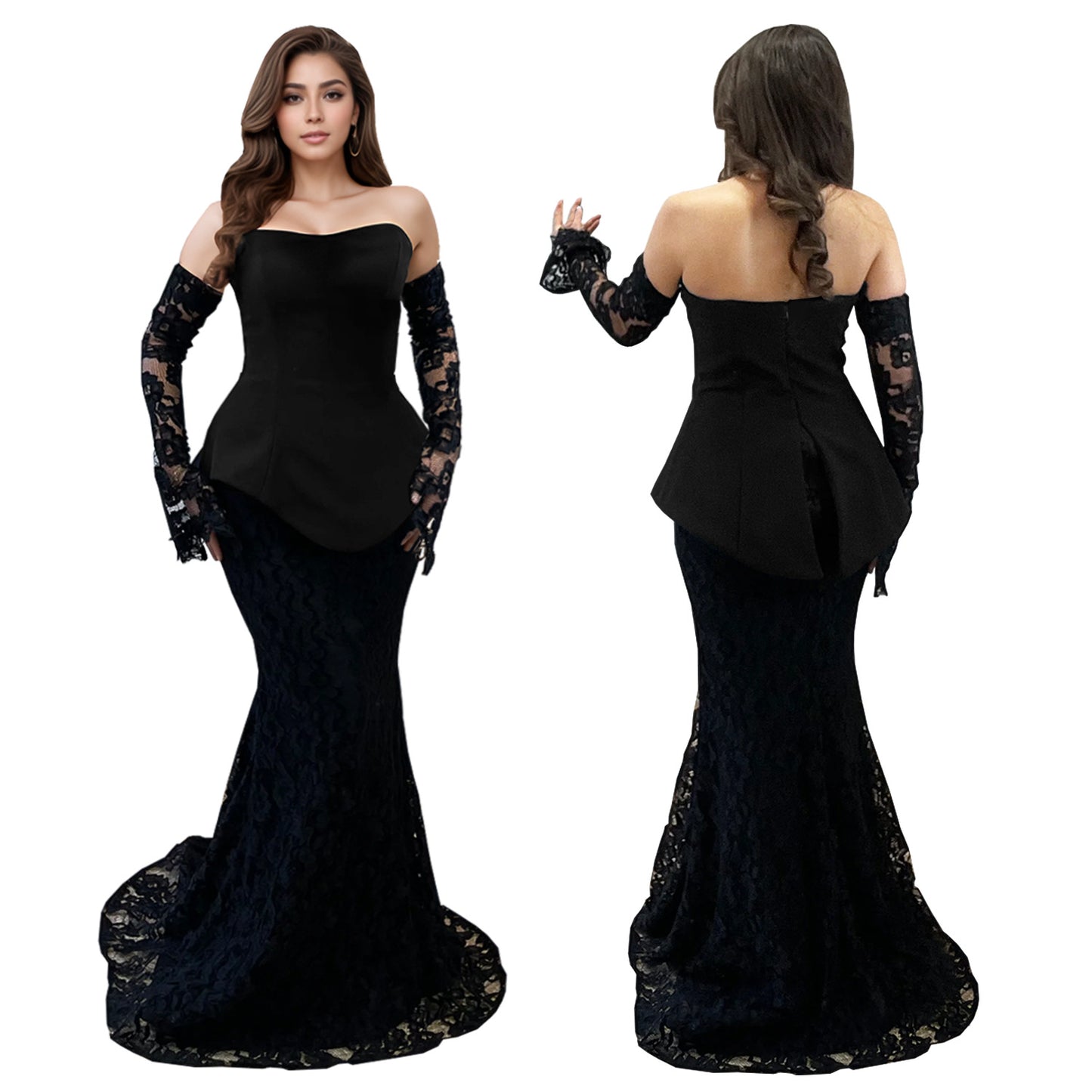 Dame Elegant Aftenkjole med Off-Shoulder Design og Spidsdetaljer Stilla