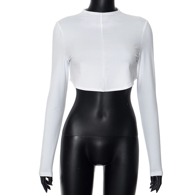 Dame Cropped Langærmet skjorte med moderne rundhalsudskæring og figursyet snit Stilla