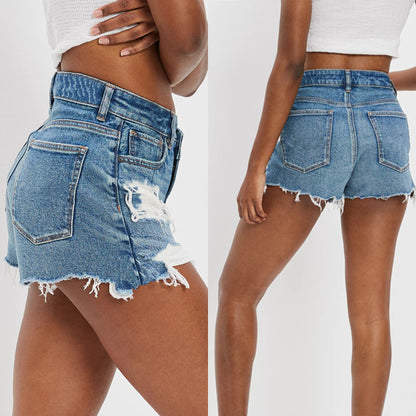 Dame afslappede jeans-shorts i moderne destroyed stil Stilla