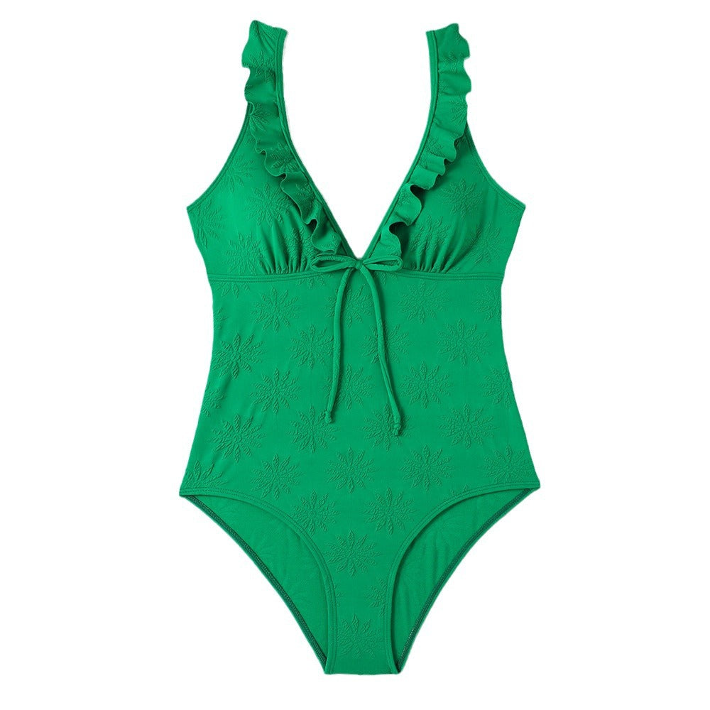 Dame Einteiler Badedragt med legende røgdetail og dyb V-udskæring Stilla