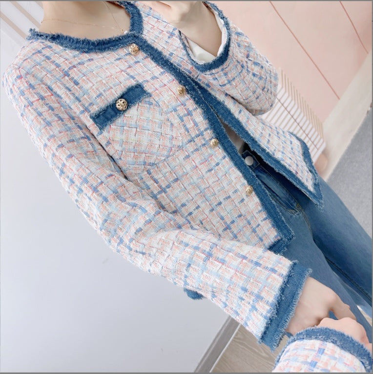 Dame Elegant Boucle-Jakke med frynset kant og dekorative knapdetaljer Stilla